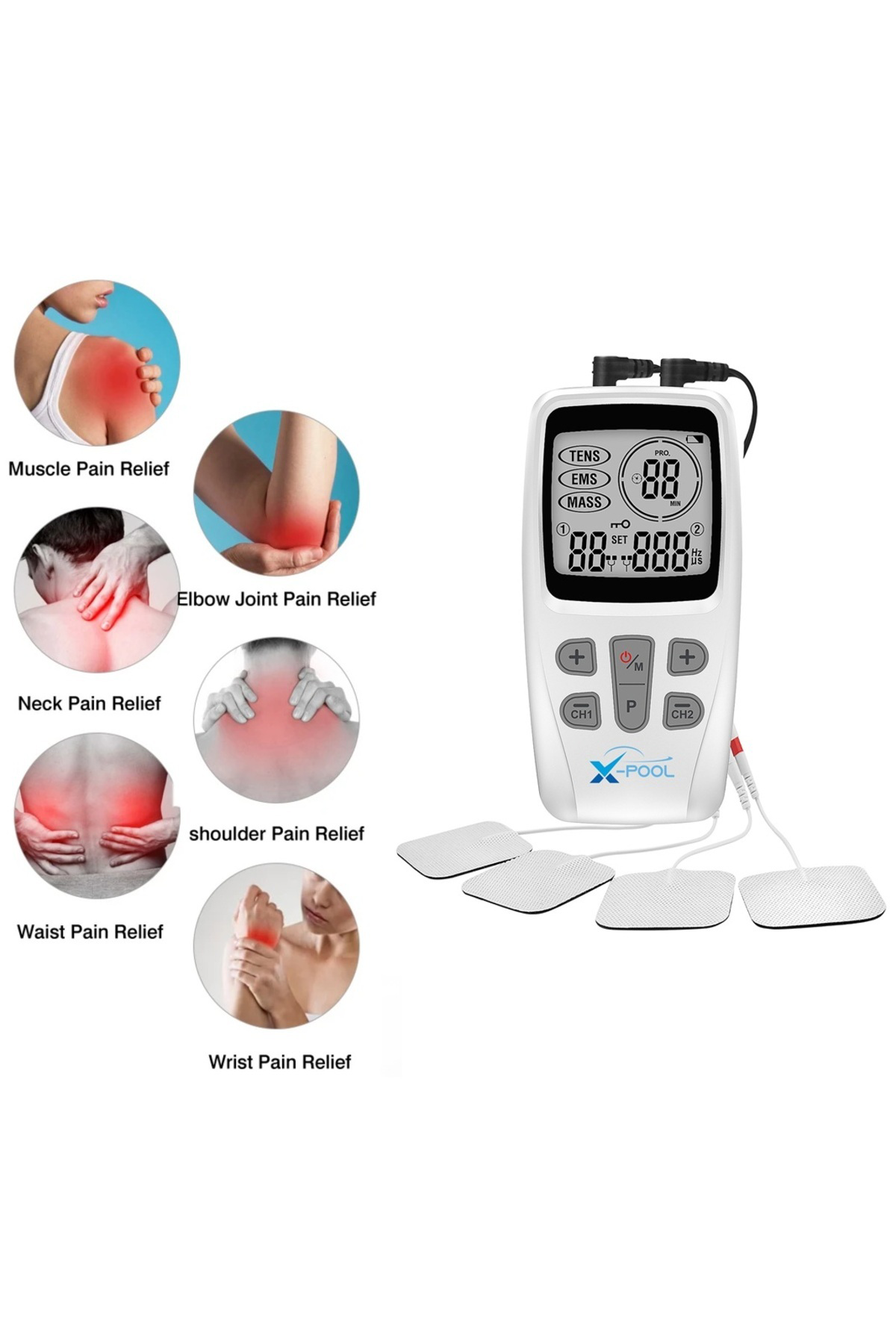 X Pool Fonksiyonel, 2 Kanallı Portatif Dijital Tens, Ems, Masaj C