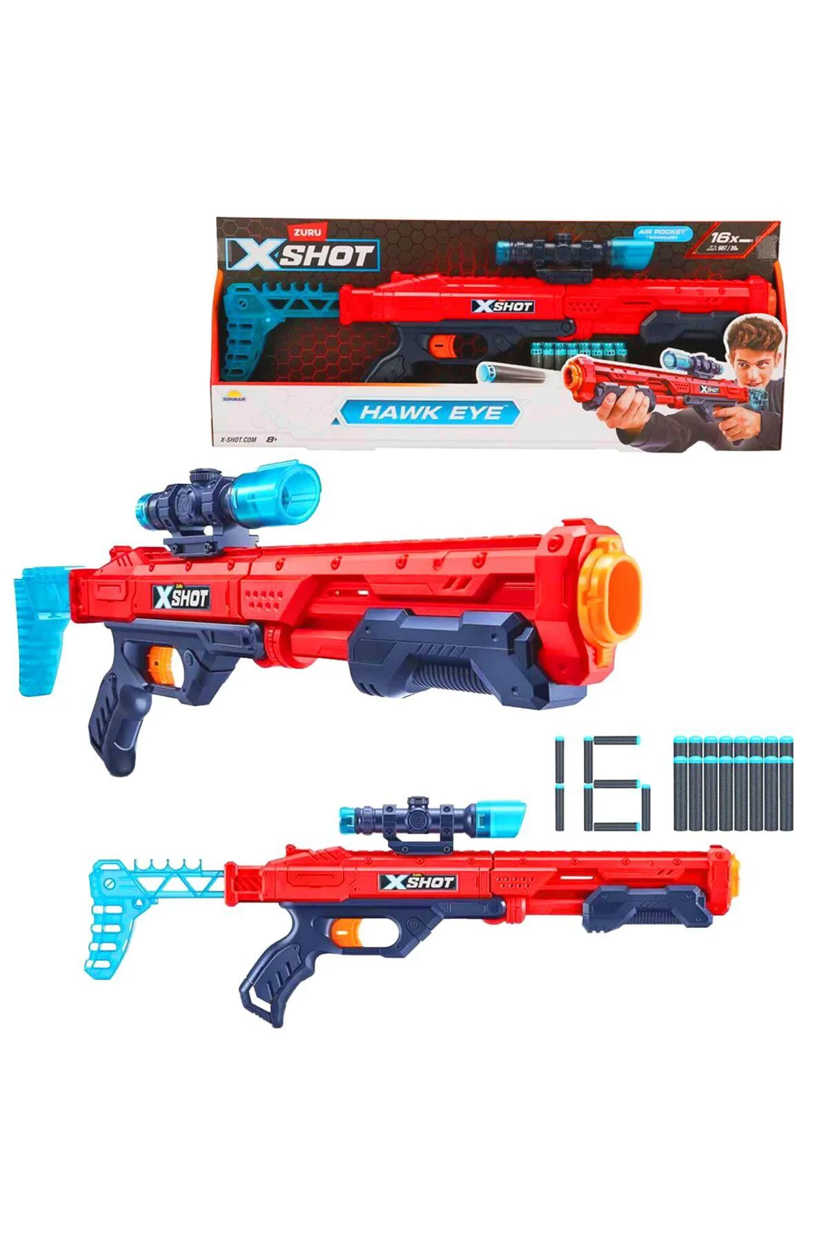 X-Shot Excel Hawk Eye 16 Mermili Sünger Dart Atan Silah 58 cm