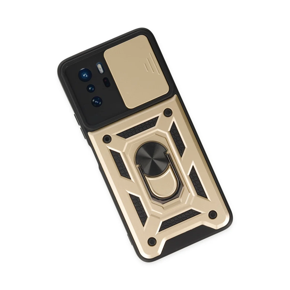 X3 GT Silikon Kılıf - Lens Korumalı Gold, Sürgülü Kapaklı