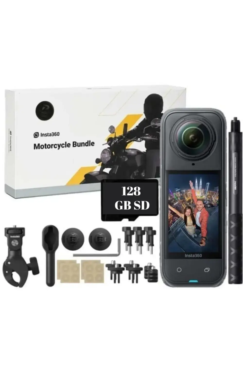 X4 360 Derece 8K Aksiyon Kamera Motosiklet Kit +128 GB SD KART