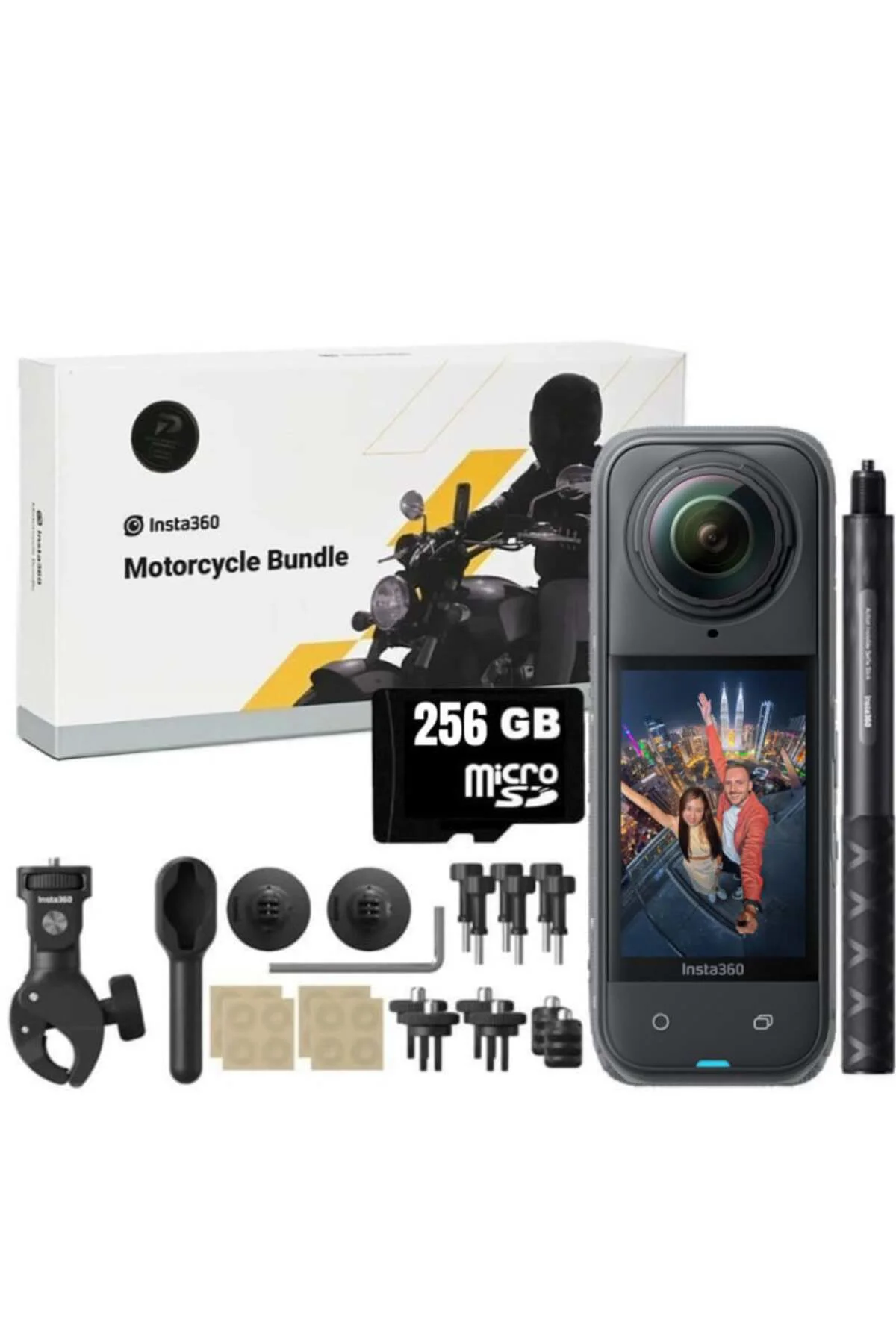 X5 360 Derece 8K Aksiyon Kamera Motosiklet Kit 256GB