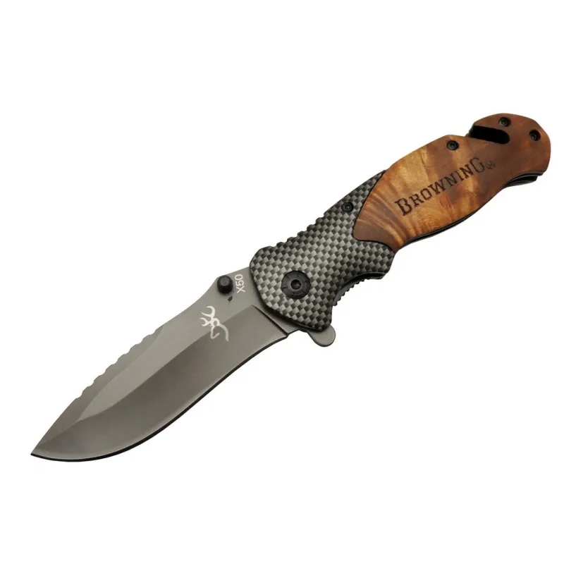 X50 Kahverengi Kurtarma / Kamp Çakısı 20,5cm- Yarı Otomatik, Keme