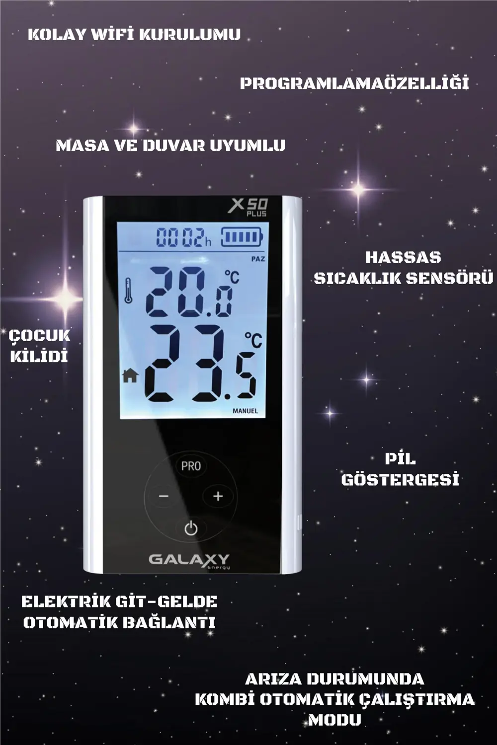 Galaxy Energy X50 Plus Kablosuz Wifi'li Smart Oda Termostati