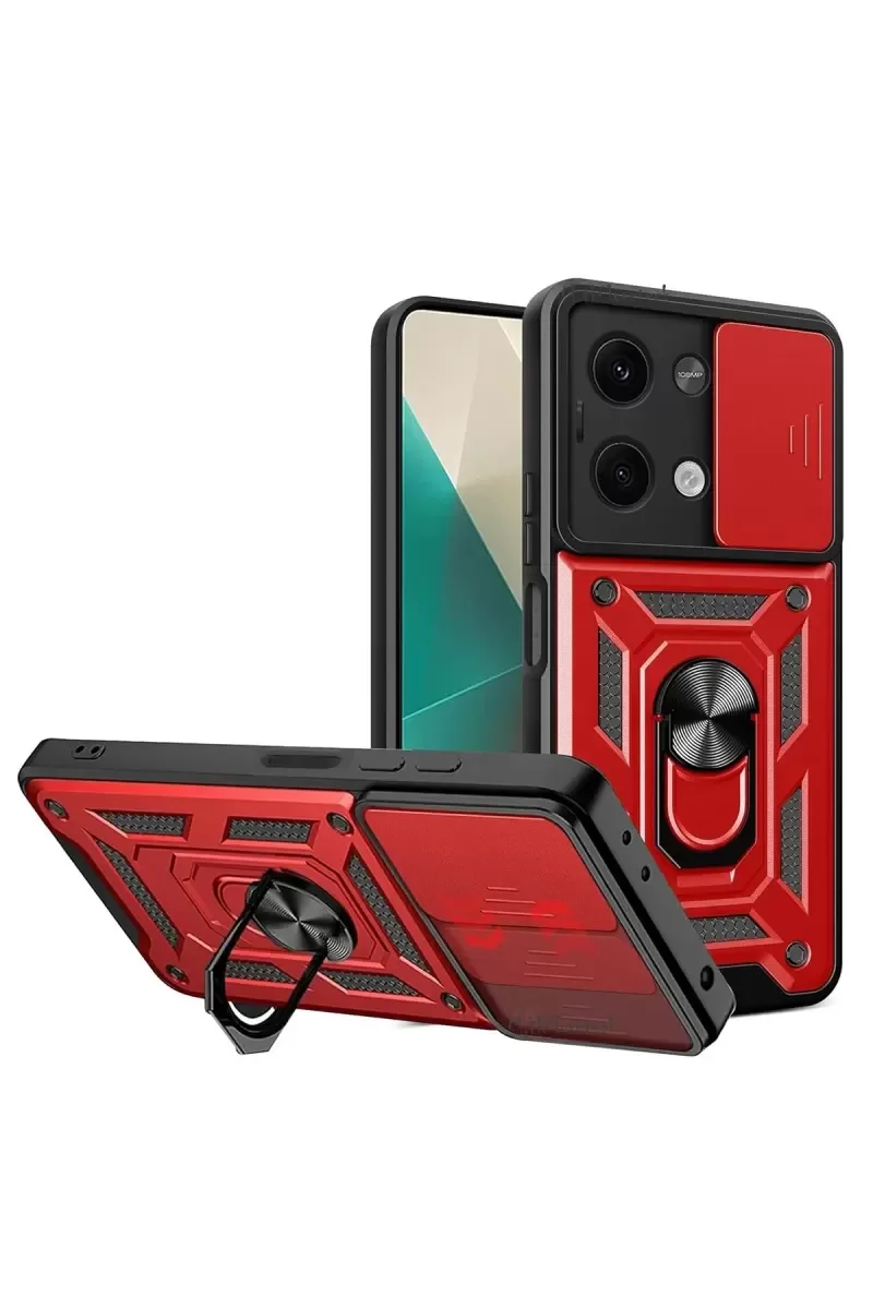 X6 Pars Lens Yüzüklü Silikon Kılıf - Kırmızı | Darbe Korumalı Telefon Kılıfı