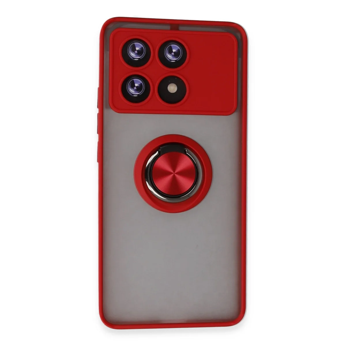 X6 Pro Montreal Yüzüklü Silikon Kapak - Kırmızı (Tam Uyumlu ve Standlı)