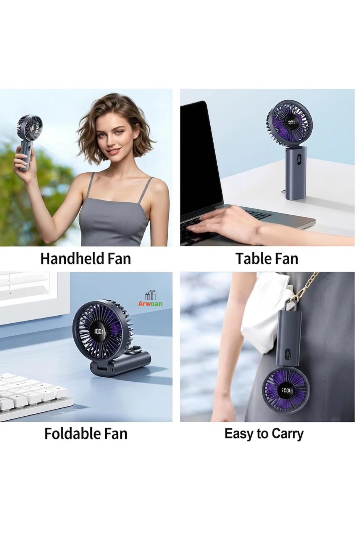 X6 Şarjlı Mini El Vantilatörü LED Göstergeli Taşınabilir Turbo Fan 100 Hız Kademeli USB Şarjlı
