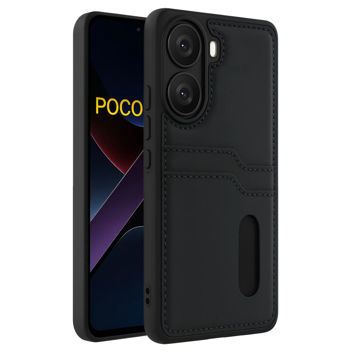 X7 Pro Deri Kılıf Sara Kartvizitli Siyah - Pratik Telefon Kılıfı