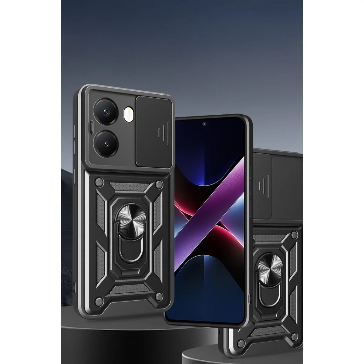 X7 Pro Kılıf Pars Lens Yüzüklü Silikon - Kırmızı