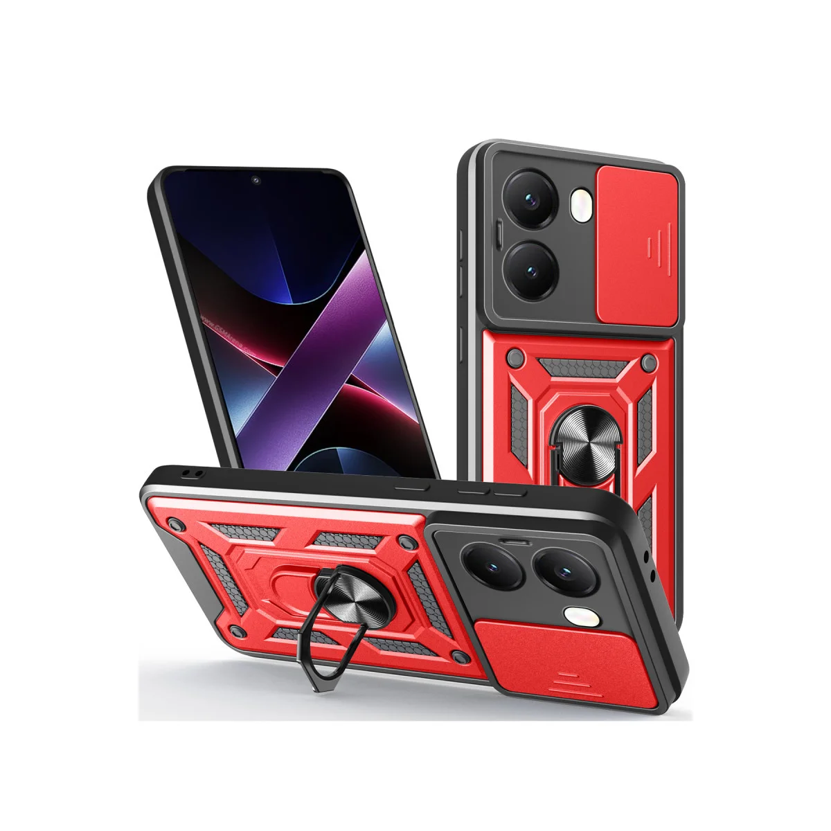 X7 Pro Kılıf Pars Lens Yüzüklü Silikon - Kırmızı