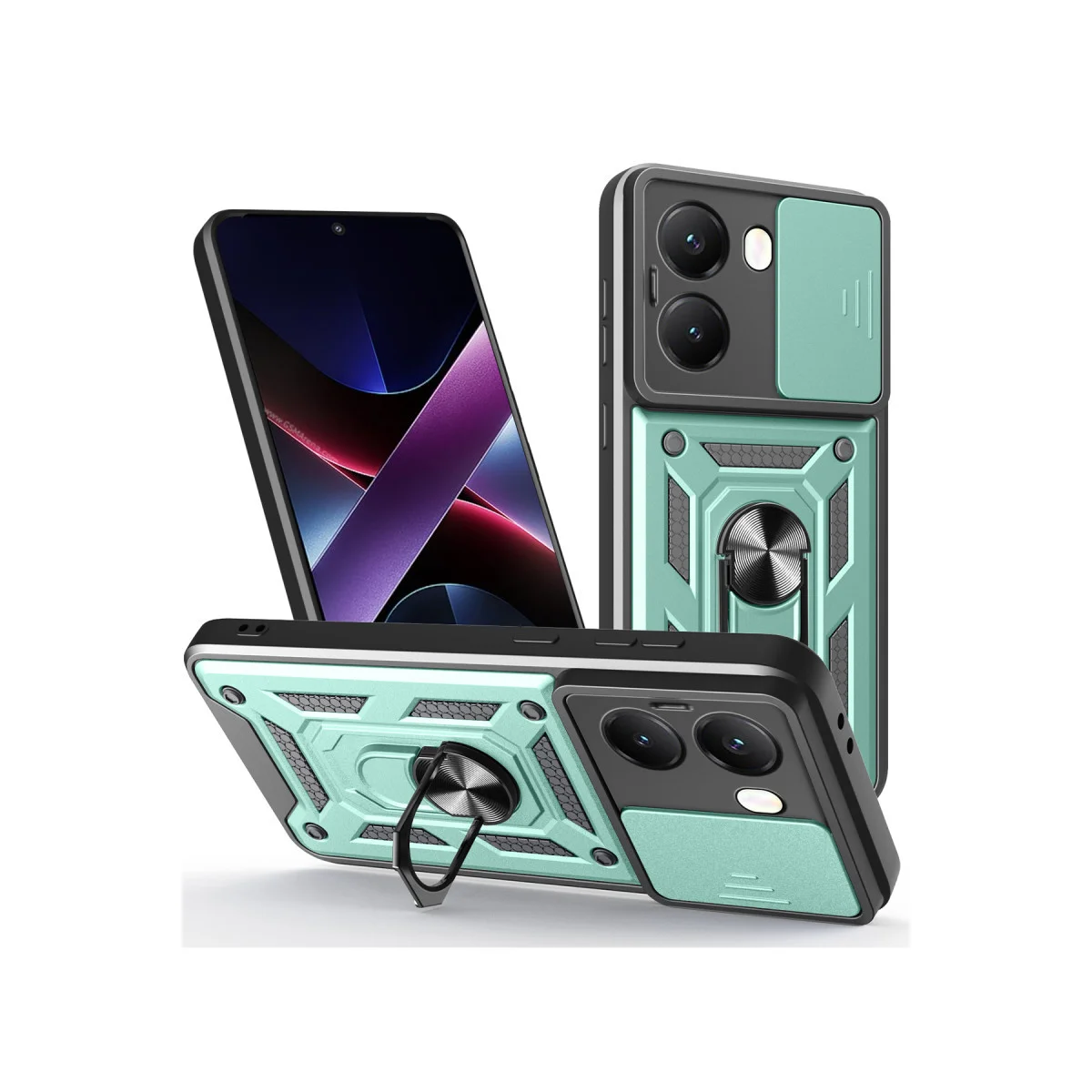 X7 Pro Kılıf - Yeşil Silikon Kılıf, Lens Korumalı ve Metal Standlı Premium Koruma