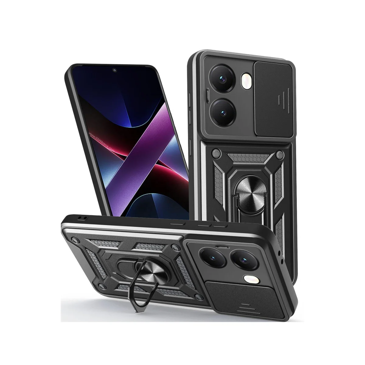 X7 Pro Lens Korumalı Silikon Kılıf - Metal Standlı ve Tüm Slotlara Uyumlu