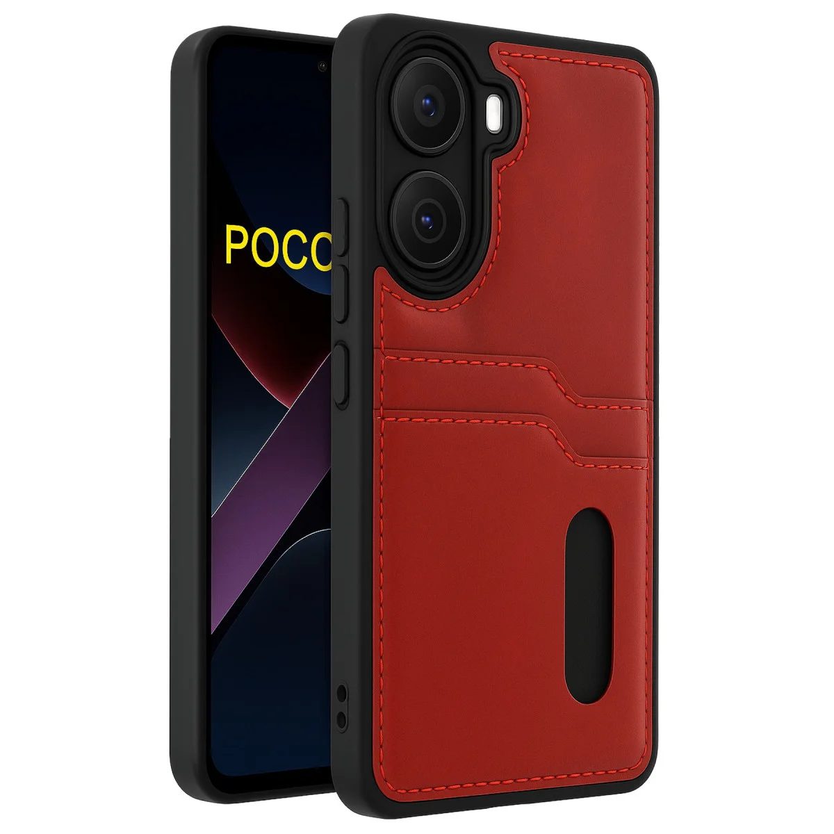 X7 Pro Sara Kartvizitli Deri Kılıf - Kırmızı