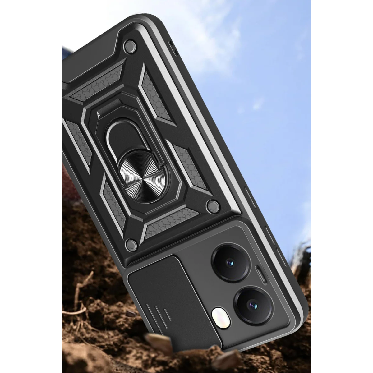 X7 Pro Silikon Kılıf - Lens Kılıfı ve Metal Standlı - Lacivert Premium Koruma