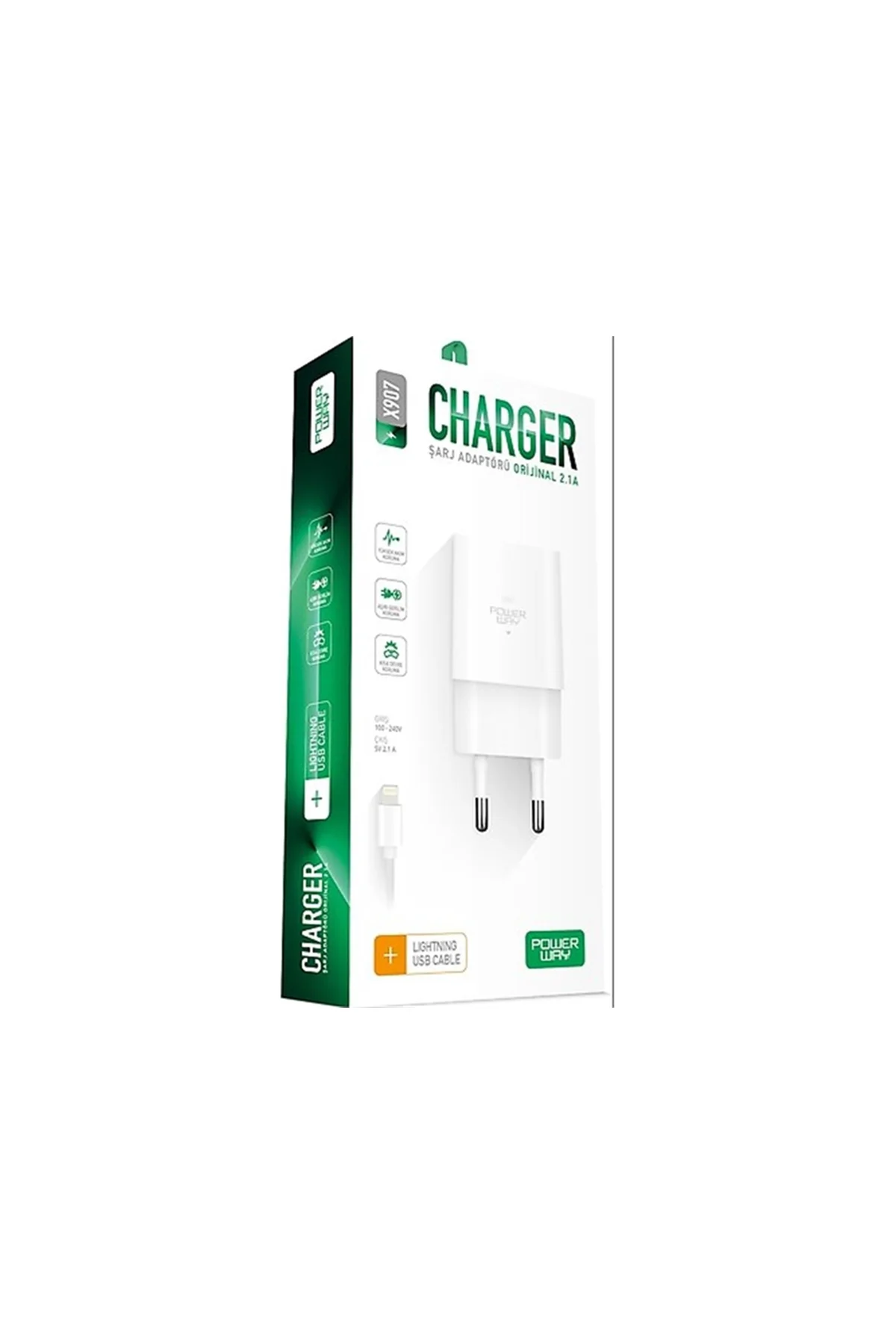 X907 5 Volt 2.1A Lightning Şarj Aleti-Lightning Kablo