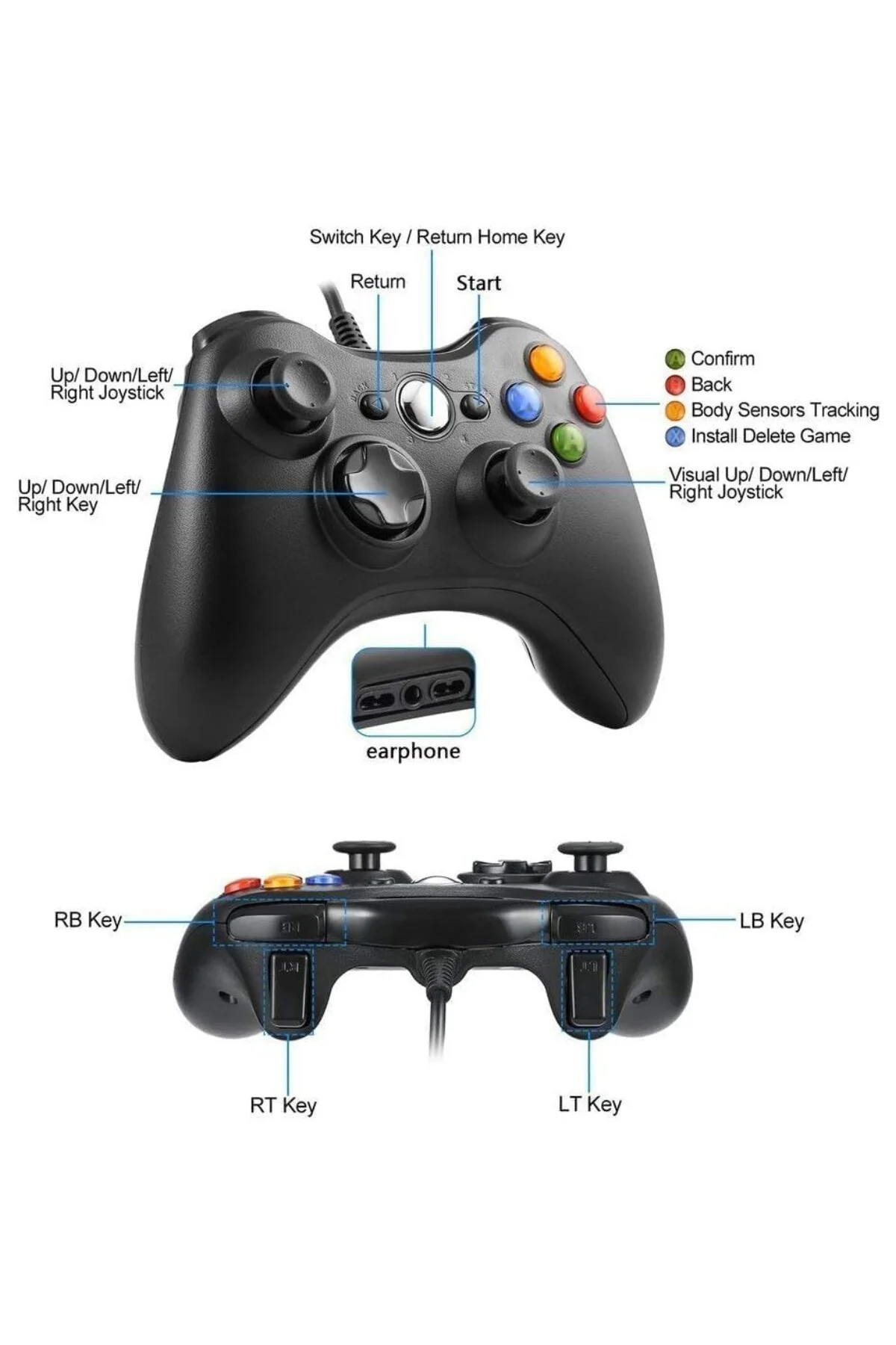 Xbox 360 Controller PC Kablolu Oyun Kolu 2,20m USB Kablolu Bilgis