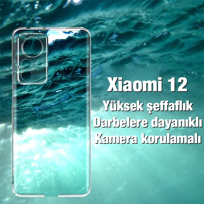Xiaomi 12 Kılıf Şeffaf Silikon Kamera Korumalı Ultra İnce - Sarılmaz Parlak Yüzeyli