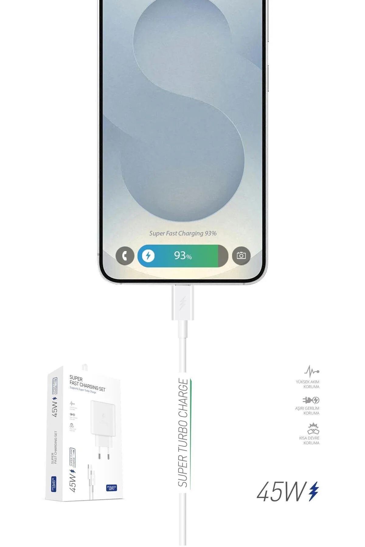 Xiaomi Mi 10T Lite İle Uyumlu PD 45W Süper Hızlı Şarj Adaptörü + 1 Metre Type-C Kablo