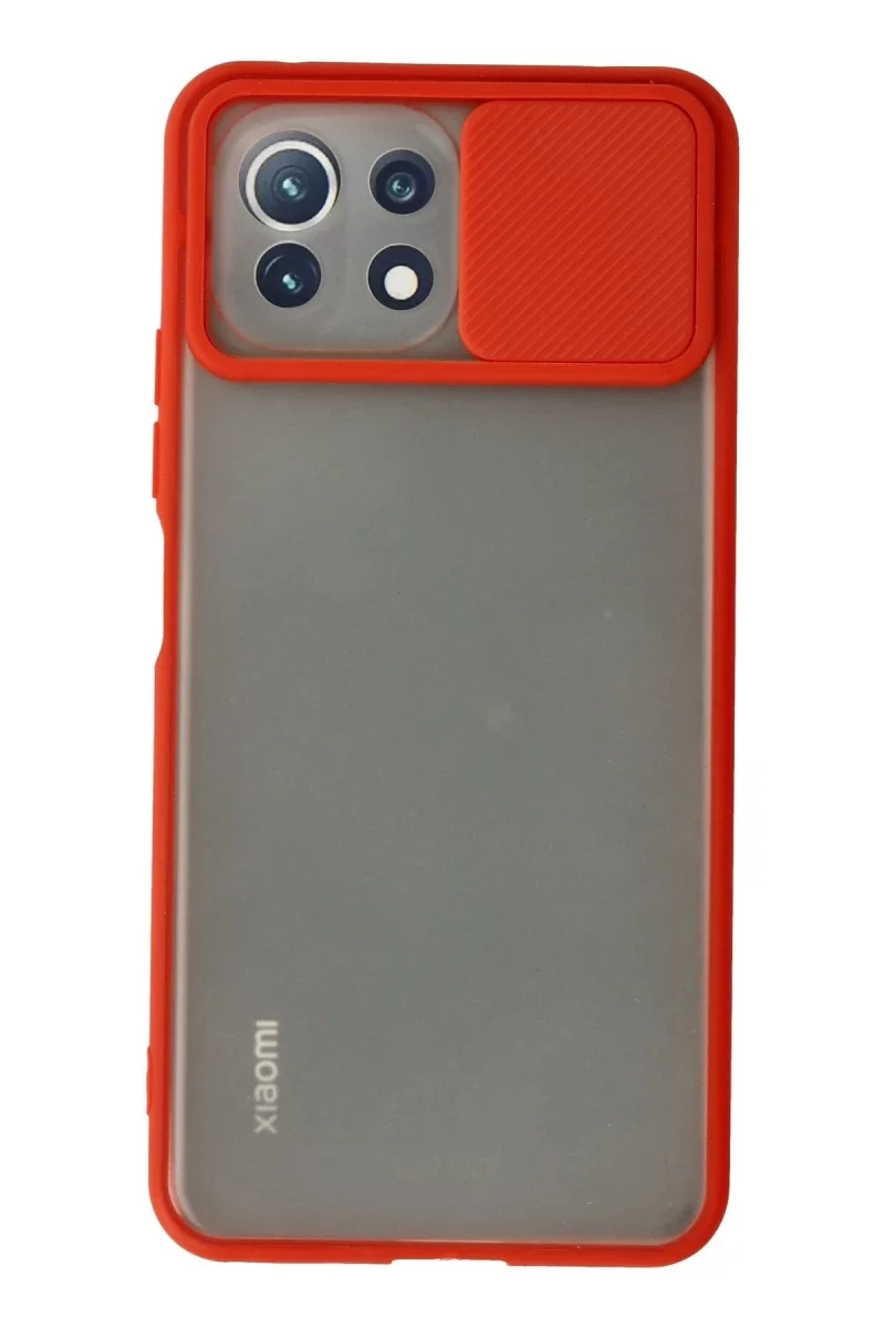 Xiaomi Mİ 11 Lite Kılıf Palm Buzlu Kamera Sürgülü Silikon - Kırmızı