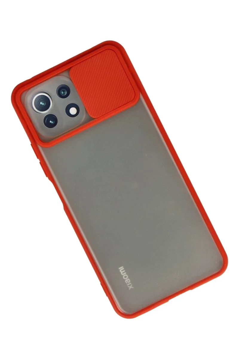 Xiaomi Mİ 11 Lite Kılıf Palm Buzlu Kamera Sürgülü Silikon - Kırmızı