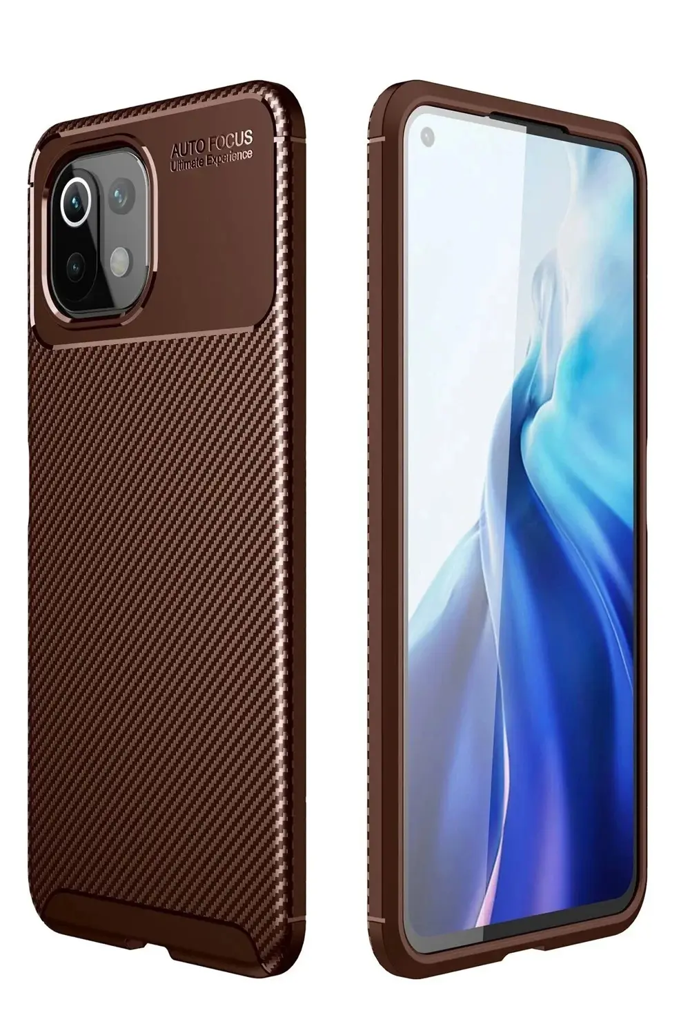 Xiaomi Mİ 11 Lite Kılıf Auto Focus Karbon Kapak - Kahverengi-(579 Xiaomi Mİ 11 Lite Kılıf Auto Focus Karbon Kapak - Kahverengi-(579