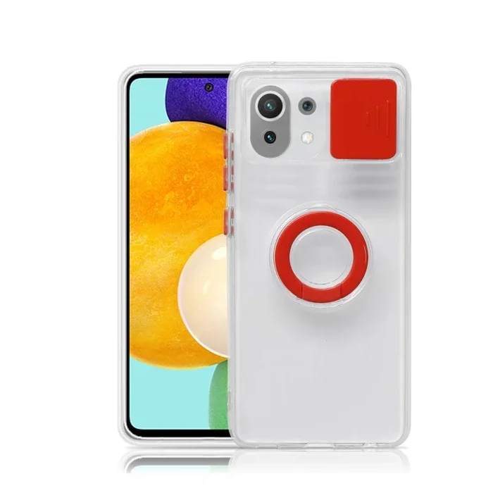 Xiaomi Mi 11 Lite Silikon Kılıf – Sürgülü Kamera Lens Korumalı & Yüzük Standlı