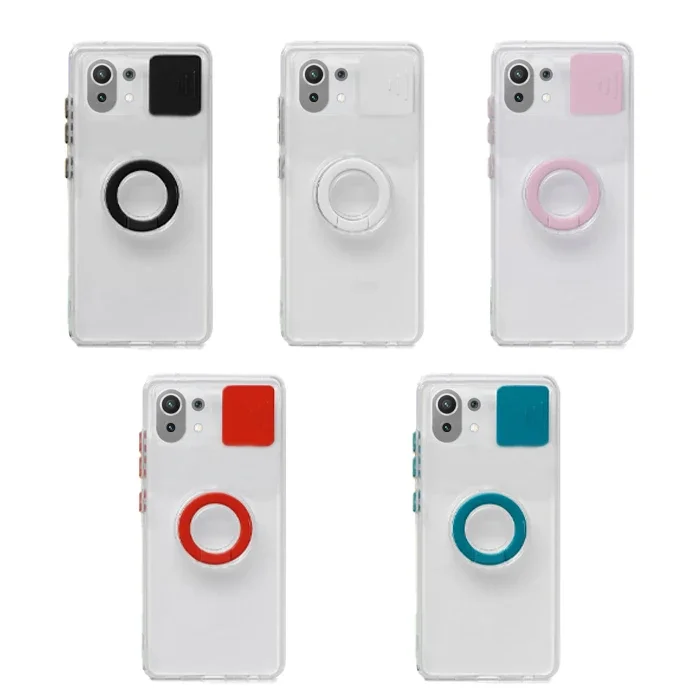 Xiaomi Mi 11 Lite Silikon Kılıf – Sürgülü Kamera Lens Korumalı & Yüzük Standlı