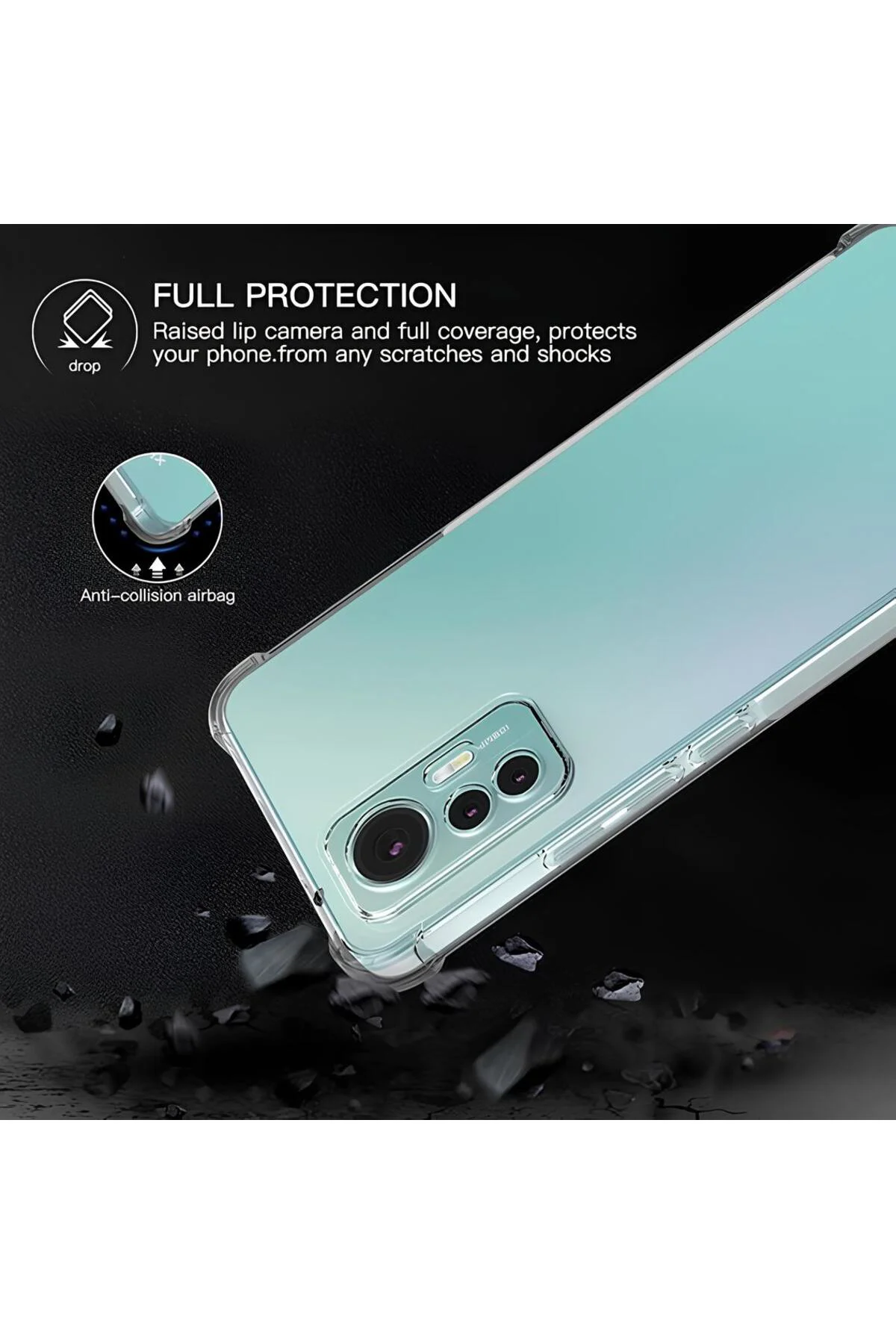 Xiaomi Mi 12 Antişok Arkası Sert Sararmaz Kenarları Yumuşak Şeffaf Silikon Kılıf