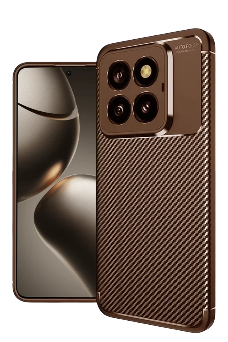 Xiaomi Mi 14T Pro Kılıf Auto Focus Karbon Kapak - Kahverengi