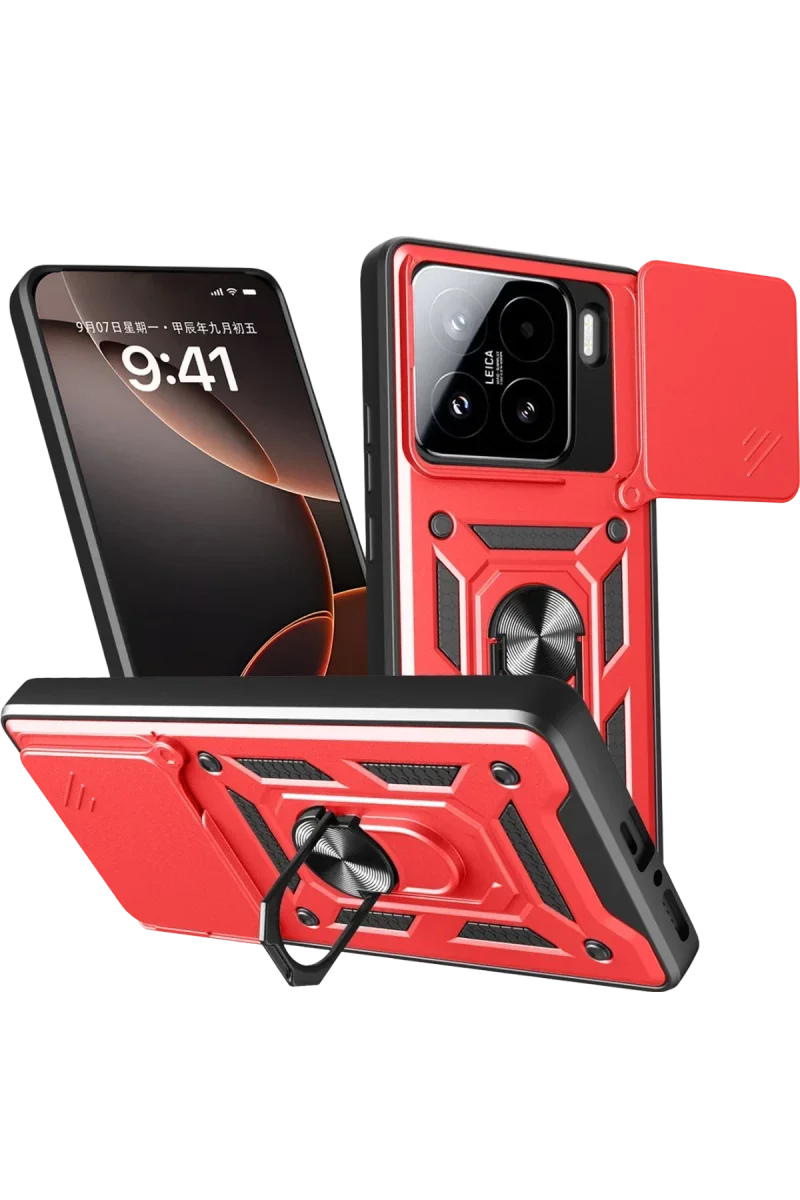 Xiaomi Mi 15 Kılıf Pars Lens Yüzüklü Silikon - Kırmızı