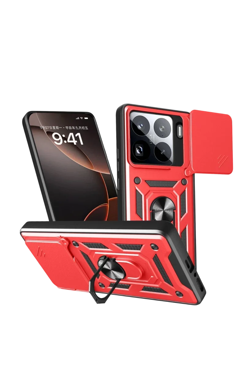 Xiaomi Mi 15 Pro Kılıf Pars Lens Yüzüklü Silikon - Kırmızı