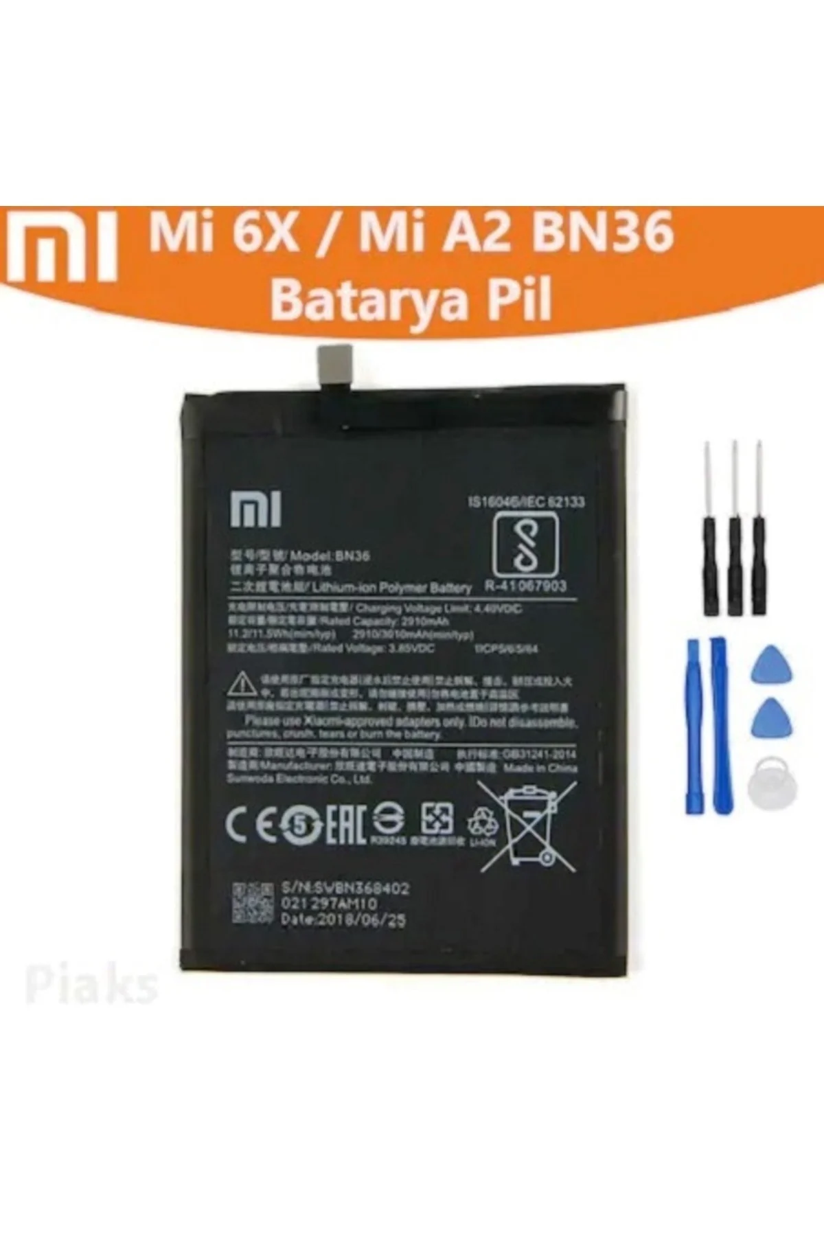Xiaomi Mi 6X/Redmi A2/Mi A2 Bn36 Pil Batarya ve Tamir Seti Xiaomi Mi 6X/Redmi A2/Mi A2 Bn36 Pil Batarya ve Tamir Seti