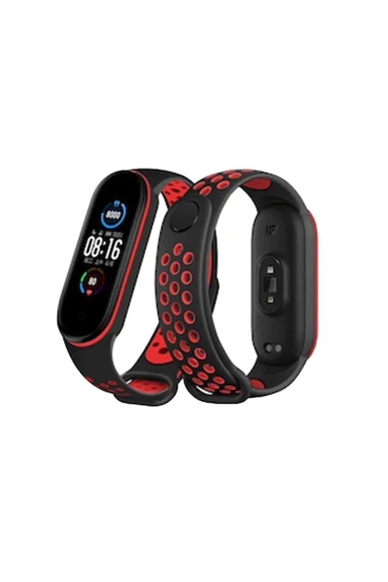 Xiaomi Mi Band 6 Spor Delikli Kordon - Siyah-Kırmızı Xiaomi Mi Band 6 Spor Delikli Kordon - Siyah-Kırmızı