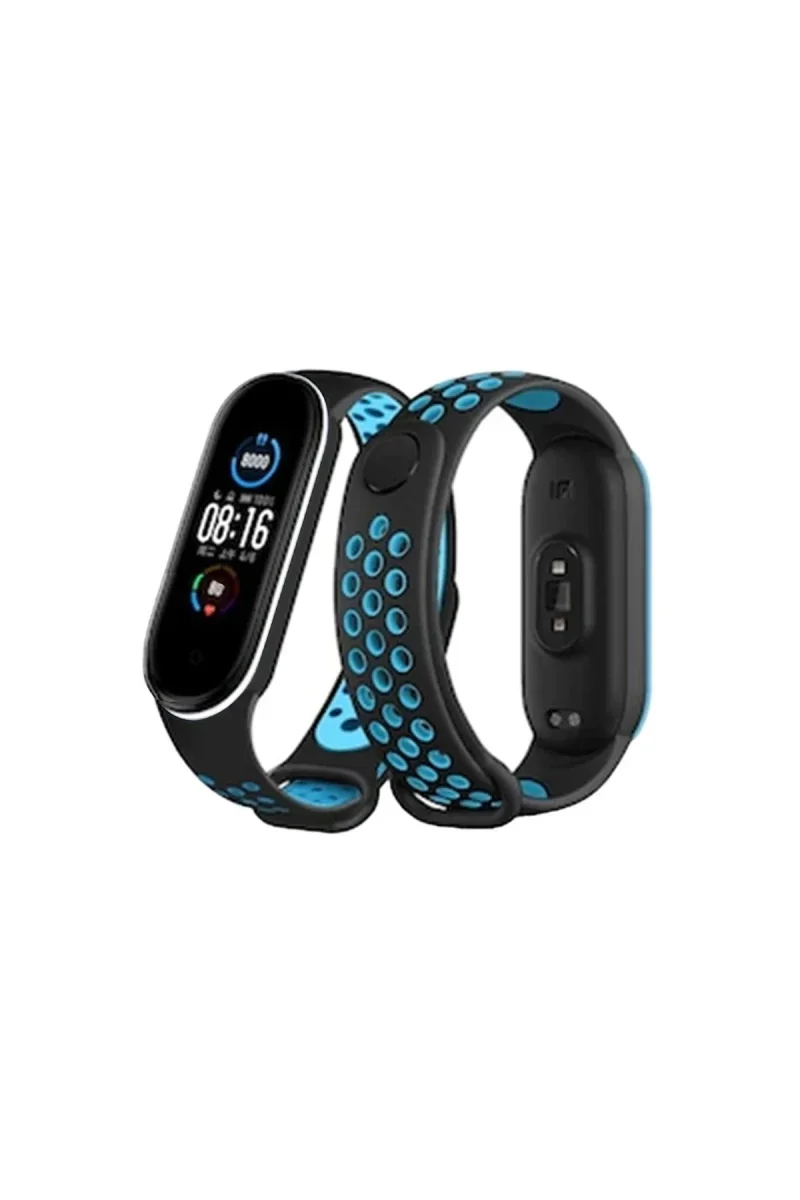 Xiaomi Mi Band 6 Spor Delikli Kordon - Siyah-Mavi-Beyaz Xiaomi Mi Band 6 Spor Delikli Kordon - Siyah-Mavi-Beyaz