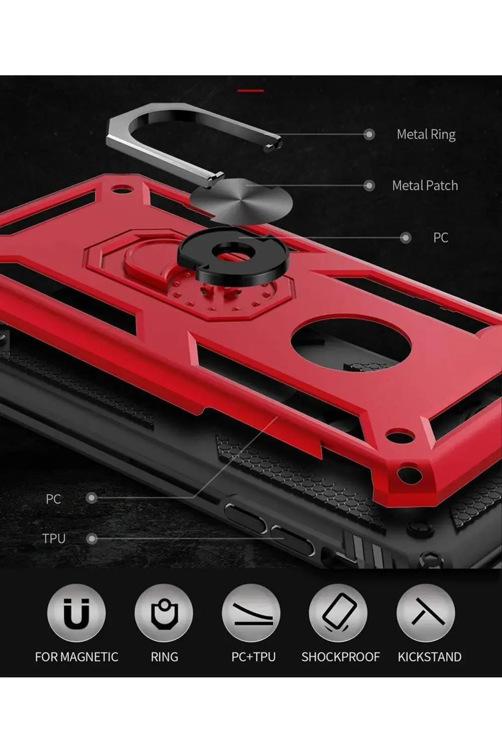 Xiaomi Mi Note 10 Yüzüklü Tank Kılıf Bordo