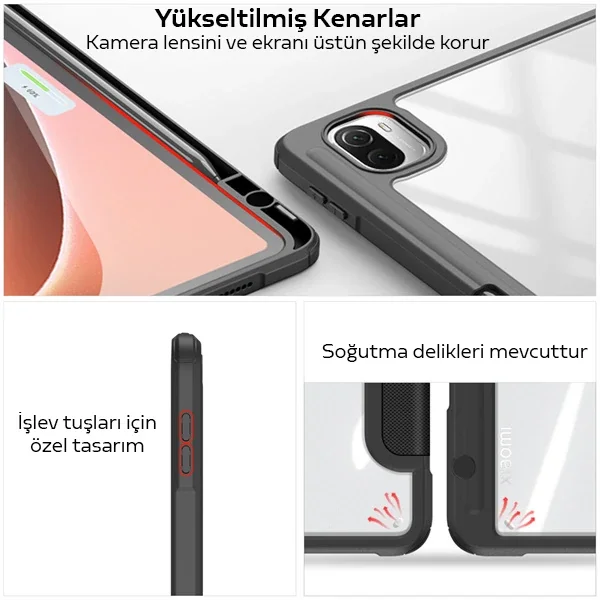 Xiaomi Mi Pad 5 - 5 Pro Kılıf Kalem Bölmeli Toby Series - Şeffaf PC & PU Deri Tasarım