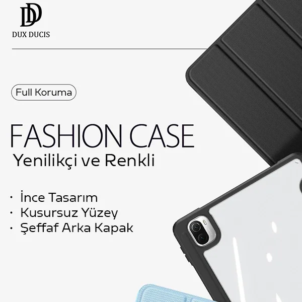 Xiaomi Mi Pad 5 - 5 Pro Kılıf Kalem Bölmeli Toby Series - Şeffaf PC & PU Deri Tasarım