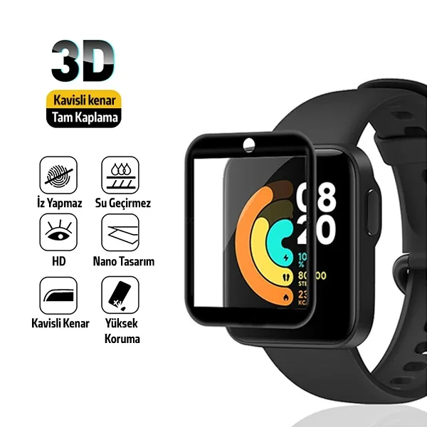 Xiaomi Mi Watch Lite 3D Full Kavisli PMMA Cam Ekran Koruyucu – Çizilmez Kırılmaz