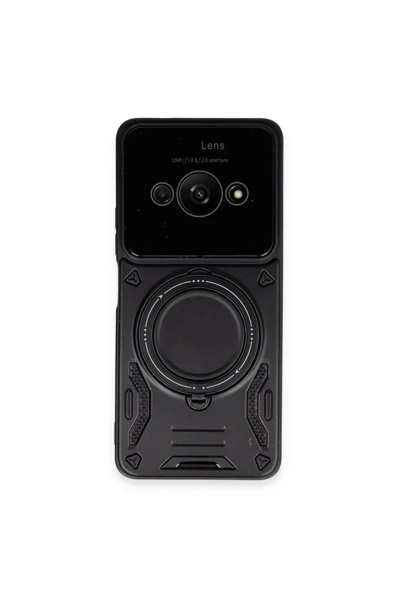 Xiaomi Poco C61 Kılıf Joy Lens Standlı Kapak - Siyah Xiaomi Poco C61 Kılıf Joy Lens Standlı Kapak - Siyah