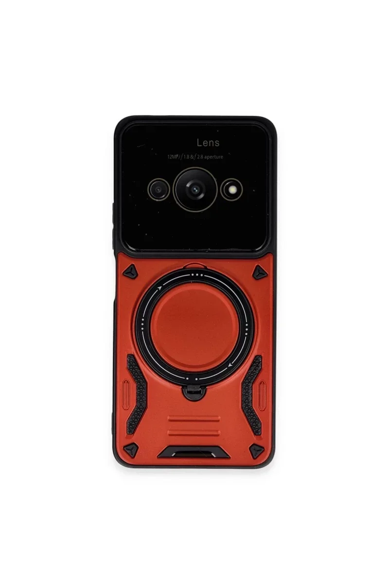 Xiaomi Poco C61 Kılıf Joy Lens Standlı Kapak - Kırmızı Xiaomi Poco C61 Kılıf Joy Lens Standlı Kapak - Kırmızı