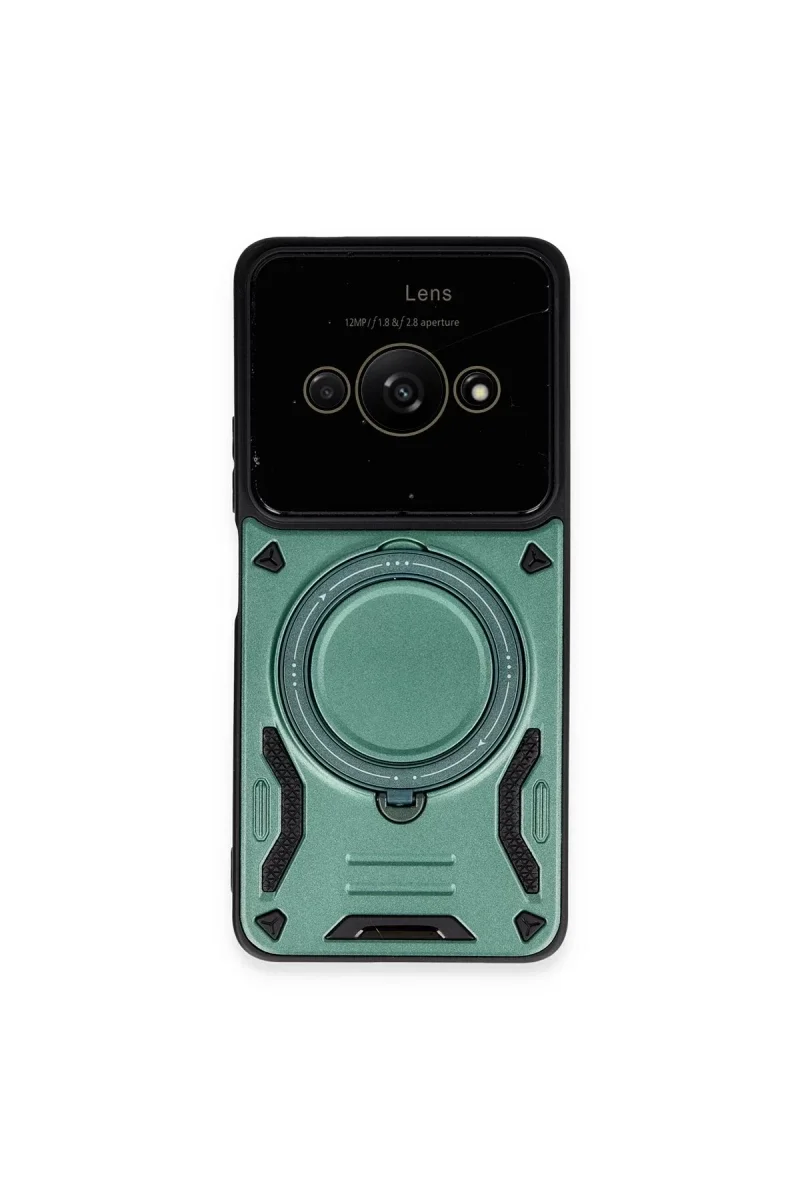 Xiaomi Poco C61 Kılıf Joy Lens Standlı Kapak - Koyu Yeşil