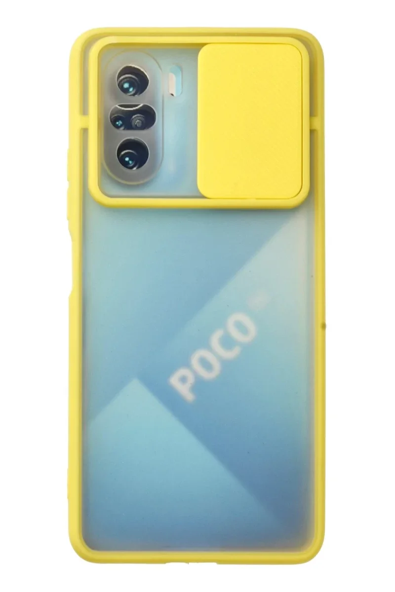 Xiaomi Poco F3 Kılıf Palm Buzlu Kamera Sürgülü Silikon - Sarı Xiaomi Poco F3 Kılıf Palm Buzlu Kamera Sürgülü Silikon - Sarı