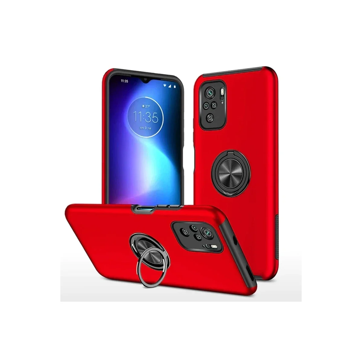 Xiaomi Poco F3 Kılıf Elit Yüzüklü Kapak - Kırmızı