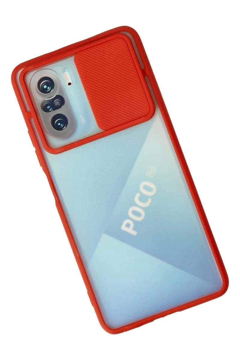 Xiaomi Poco F3 Kılıf Palm Buzlu Kamera Sürgülü Silikon - Kırmızı Xiaomi Poco F3 Kılıf Palm Buzlu Kamera Sürgülü Silikon - Kırmızı