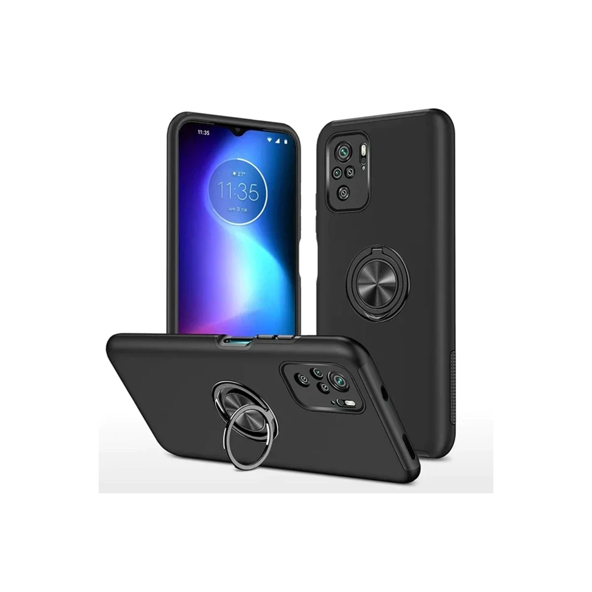Xiaomi Poco F3 Kılıf Elit Yüzüklü Kapak - Siyah