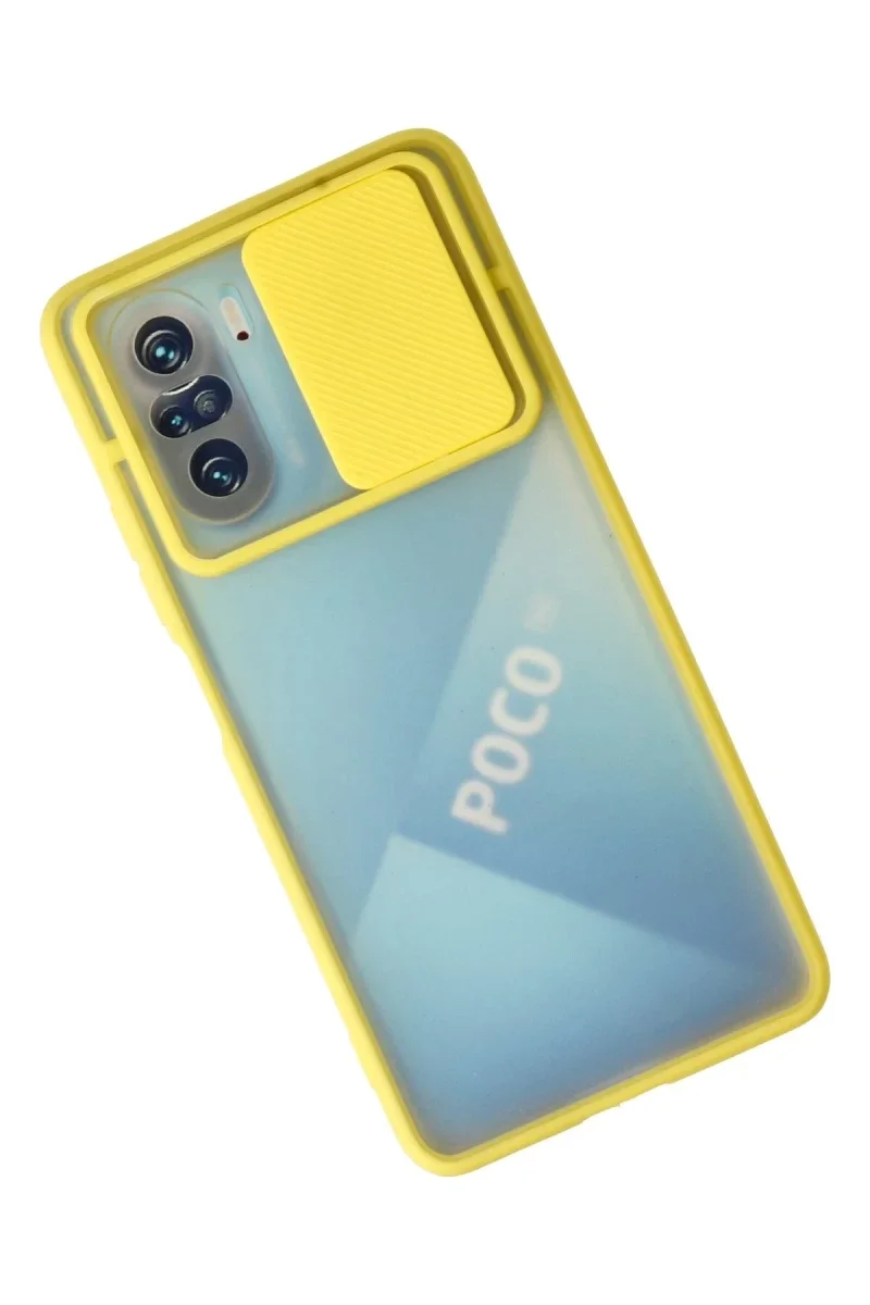 Xiaomi Poco F3 Kılıf Palm Buzlu Kamera Sürgülü Silikon - Sarı Xiaomi Poco F3 Kılıf Palm Buzlu Kamera Sürgülü Silikon - Sarı