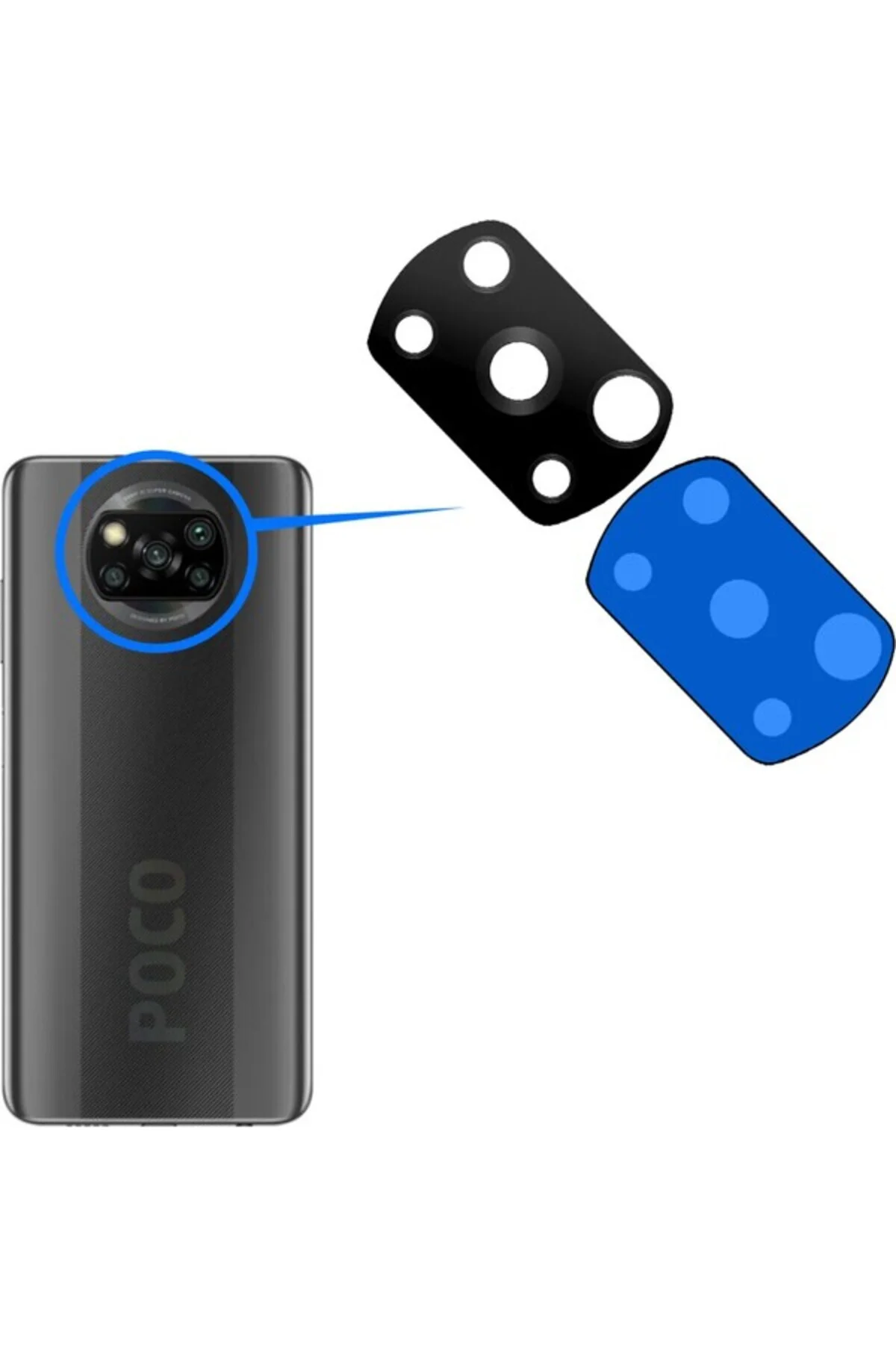 Xiaomi Poco Uyumlu X3 Pro Arka Kamera Camı Lensi Yapışkanlı