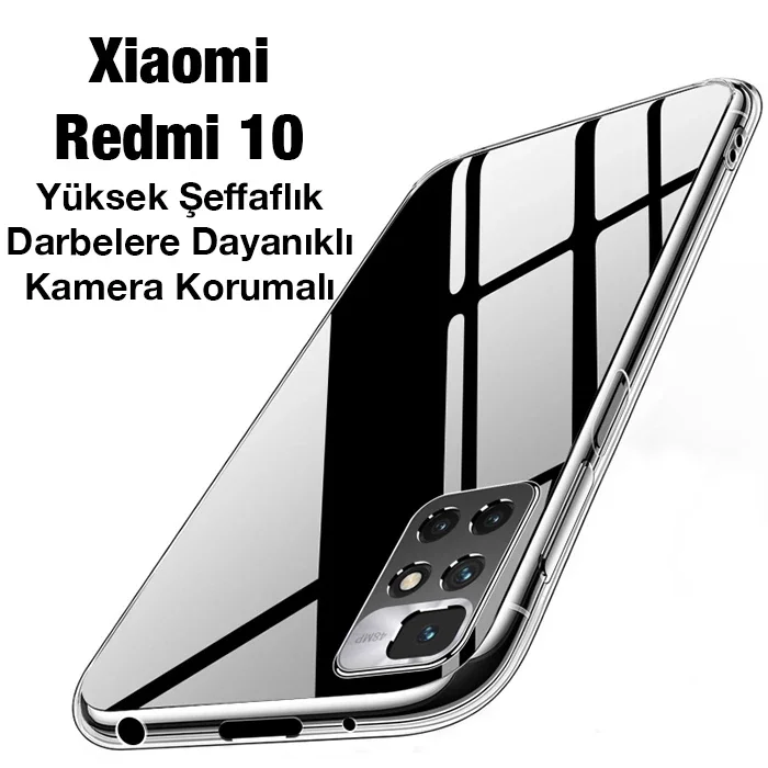 Xiaomi Redmi 10 Kılıfı Kamera Korumalı Ultra İnce Şeffaf Silikon