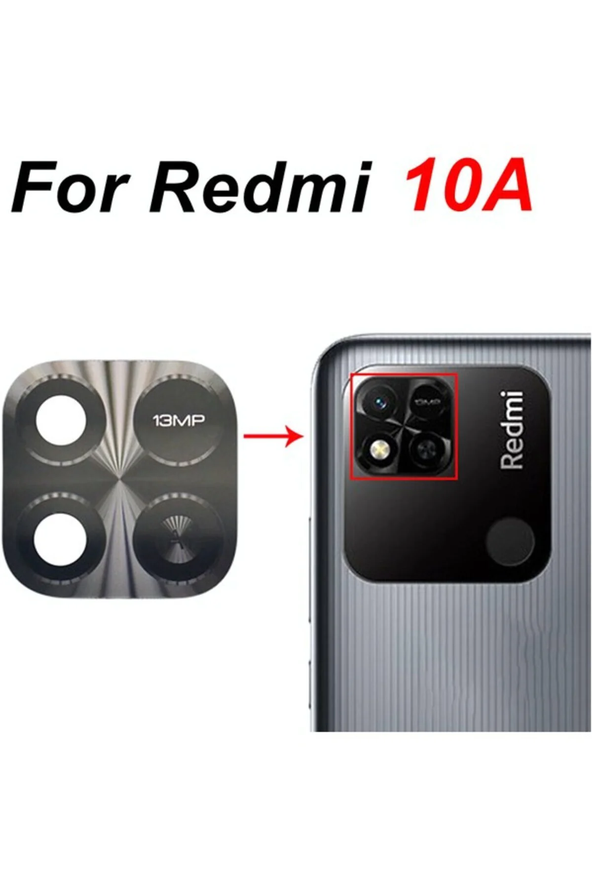Xiaomi Redmi 10A Arka Kamera Camı Lens Yapışkanlı