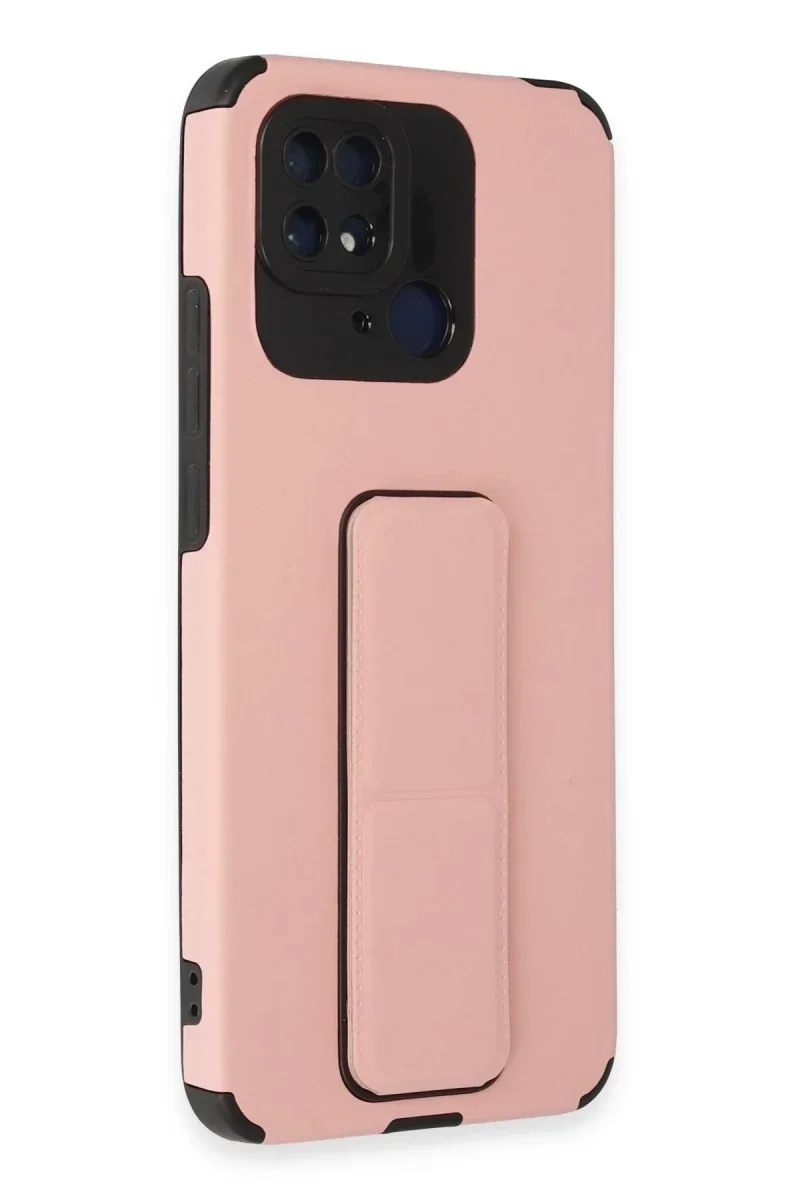 Xiaomi Redmi 10C Kılıf Mega Standlı Silikon - Pudra Xiaomi Redmi 10C Kılıf Mega Standlı Silikon - Pudra