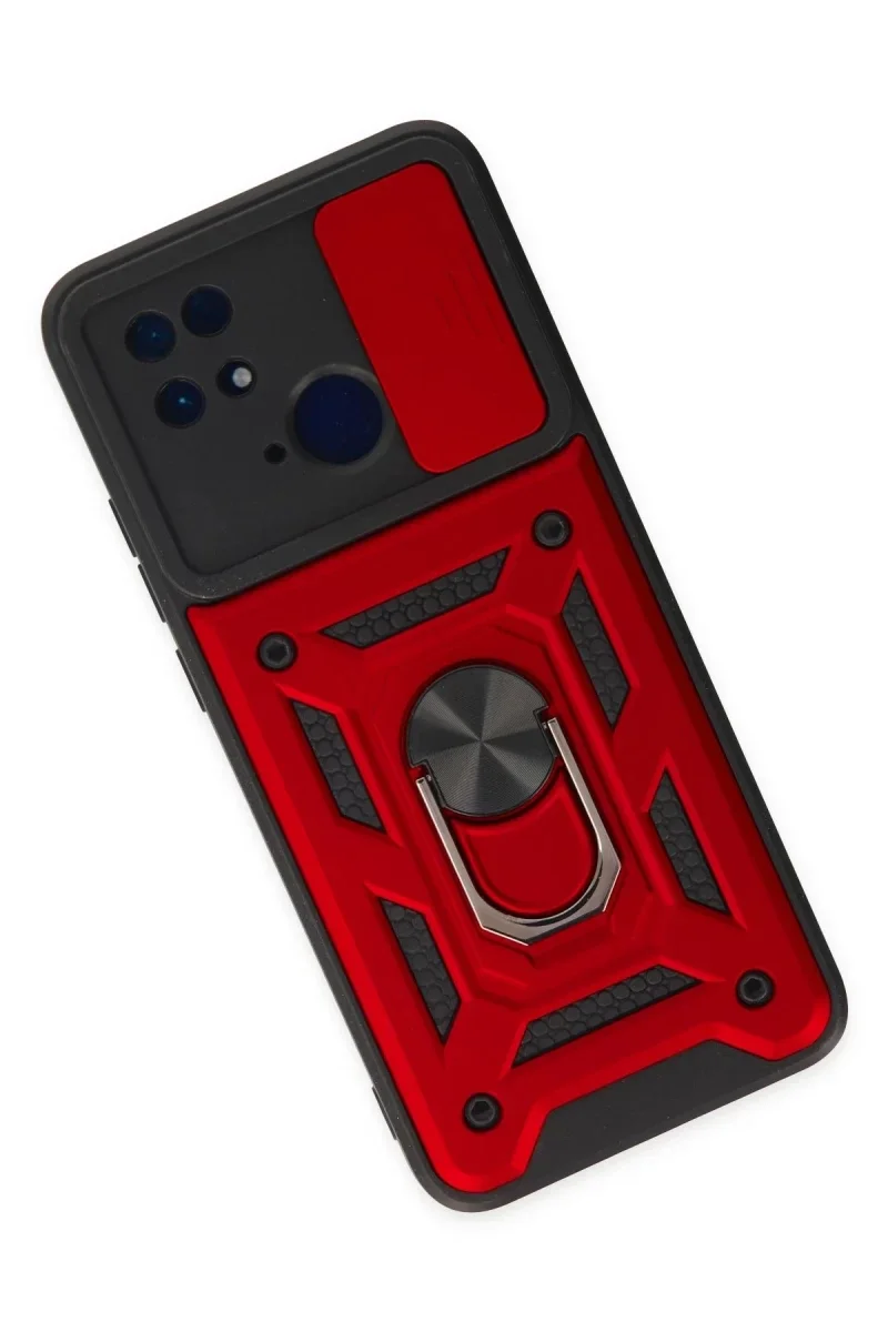 Xiaomi Redmi 10C Kılıf Pars Lens Yüzüklü Silikon - Kırmızı